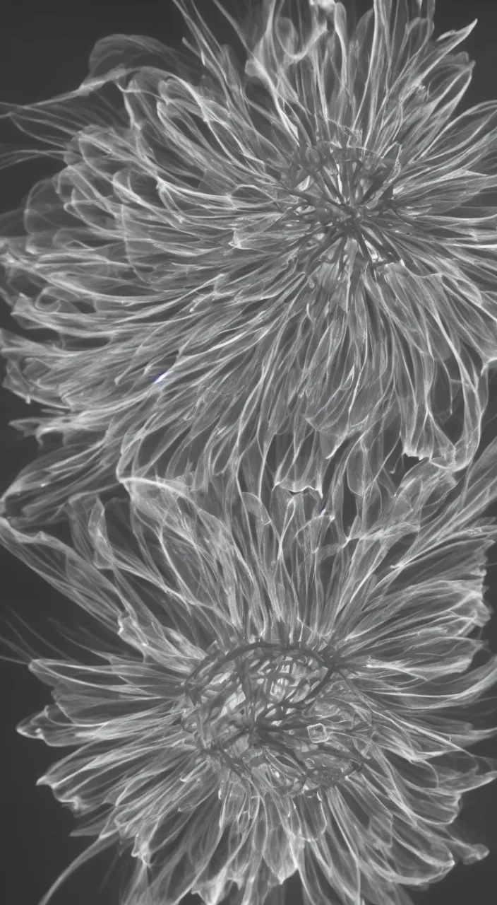 Prompt: a flower photographed, with surrounding air currents, schlieren flow visualisation, photographic, highly detailed, schlieren, ir 66nm, flow, flow visualization, 8k