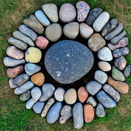 Image similar to 1 4 rocks in a circle on the ground