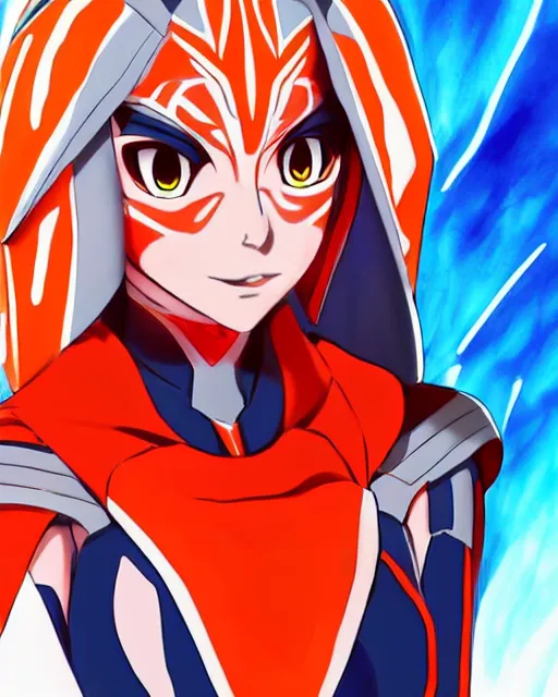 Prompt: very beautiful anime ahsoka!!! tano!!! wearing a red neon! genesis! evangelion! plugsuit!!, digital drawing, sharp focus, highly detailed, ( ( ( asuka langley ) ) ), frontal portrait drawing, red blue!! and orange!! hues