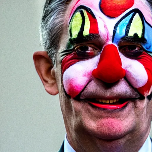 Prompt: Jerome Powell with colorful clown makeup all over his face