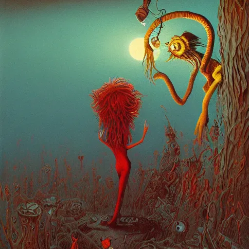 Prompt: in the back of my mind, horror, grunge, loony toons style, illustrated by zdzisław Beksiński and dr seuss., Trending on artstation, artstationHD, artstationHQ, 4k, 8k