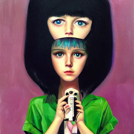 Prompt: Glitchpunk girl, painting by Margaret Keane