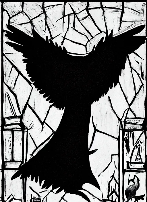 Image similar to portrait of a raven in a vantablack cloak and holding a symbolic weapon. portrait hung up in a windows 9 8 castle. r / oldschoolfantasy