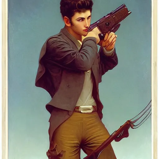 Image similar to a vintage portrait painting of a fantasy male gunslinger, art by tristan eaton and artgerm and william - adolphe bouguereau