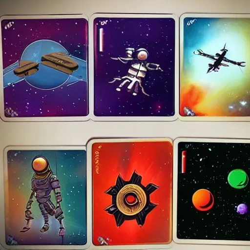 Prompt: different designs of cards from a new space card game. Pinterest , concept art , assets , game