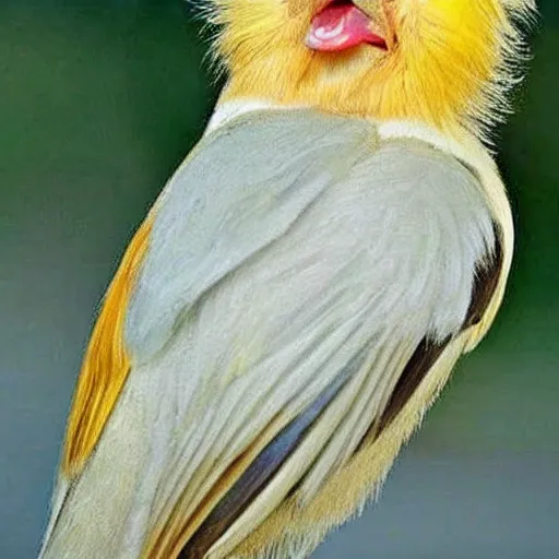 Prompt: a bird that looks like donald trump