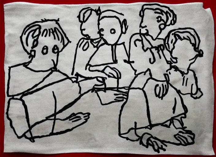 Prompt: an ms paint children's drawing doodled on a napkin by caravaggio