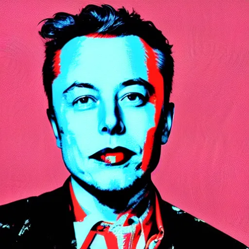 Prompt: the portrait of frenzied elon musk, colorful pop art, modern art, by andy warhol