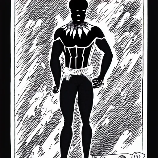 Image similar to donald glover as black panther, drawn by steve ditko