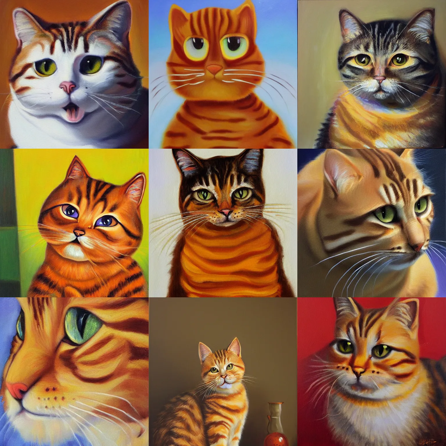 Prompt: portrait of garfield the cat oil on canvas