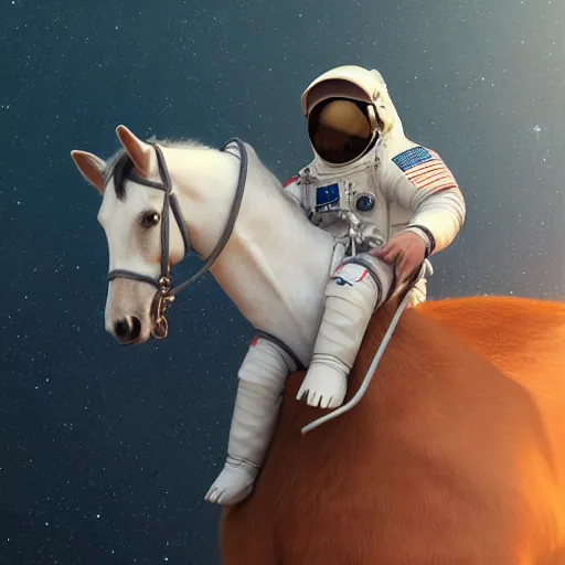 Image similar to image of astronaut holding horse on his back, hyperrealistic masterpiece, artstation, cgsociety, kodakchrome, golden ratio