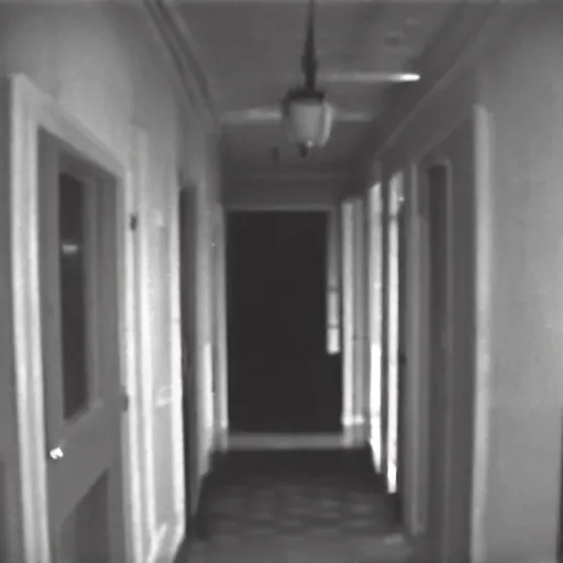 Image similar to old camcorder footage of a ghost in the hallway of an apartment