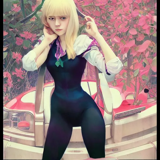 Prompt: gwen stacy in serafuku | | big eyes, realistic shaded, pleasant face, fine details, realistic shaded lighting poster by greg rutkowski, artgerm, kyoto animation and alphonse mucha