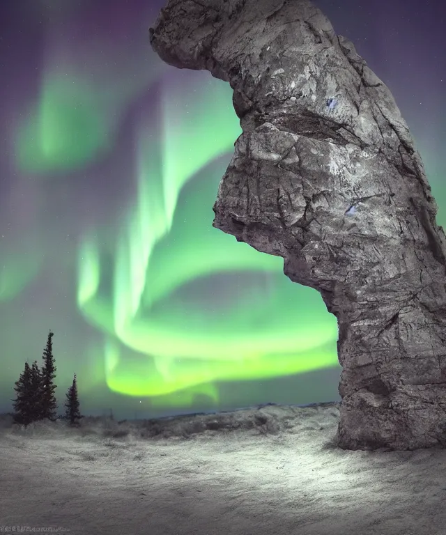 Image similar to stone archway, aurora borealis, portal, mysticism, photorealistic, fog