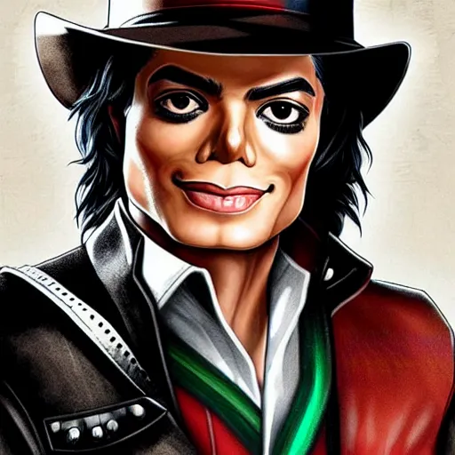 Image similar to michael jackson in the style of red dead redemption video game