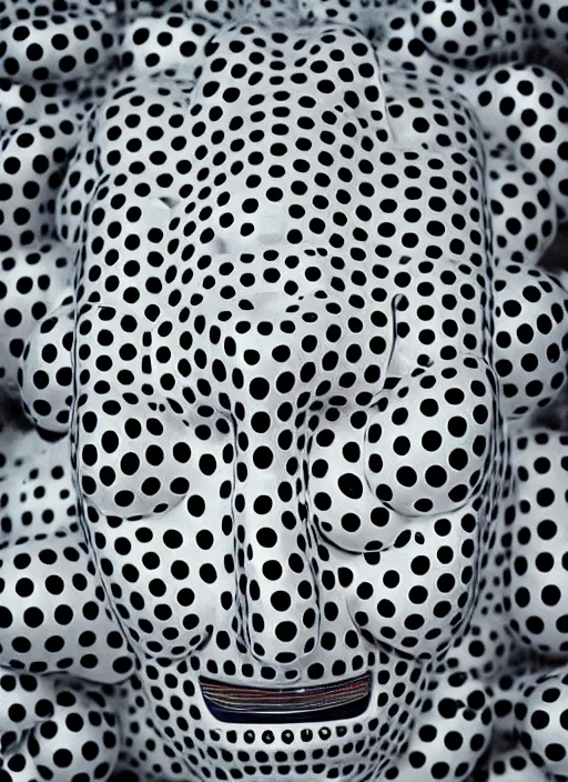 Image similar to a portrait photograph of a robot head designed by yayoi kusama, 3 5 mm, color film camera, dezeen, architecture