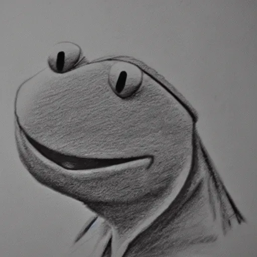 Image similar to pencil sketch of a sad kermit the frog face
