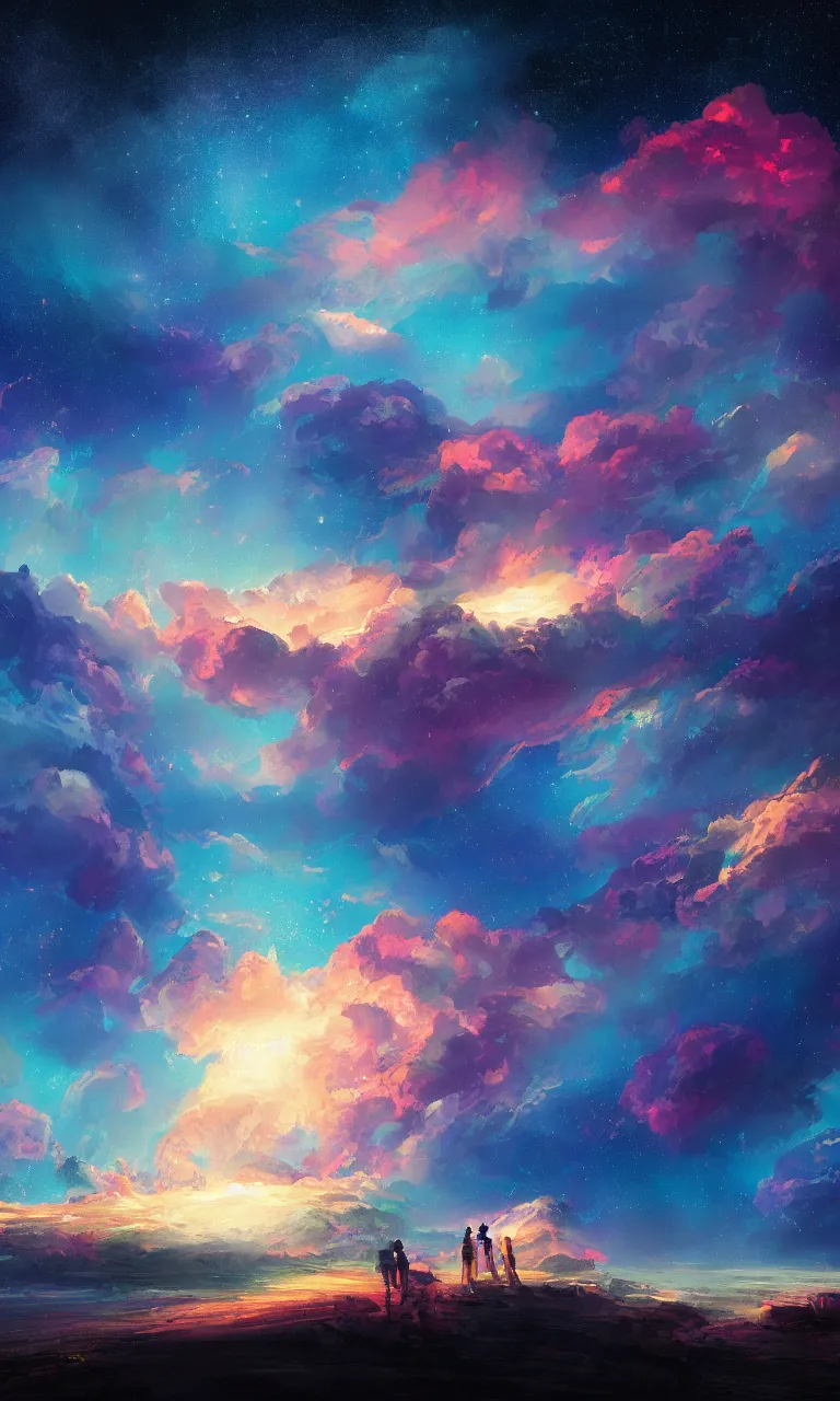 Image similar to a beautiful painting of fire sea, starry sky, moon, cloud, by liam wong and yuumei and yanjun chen, trending on artstation