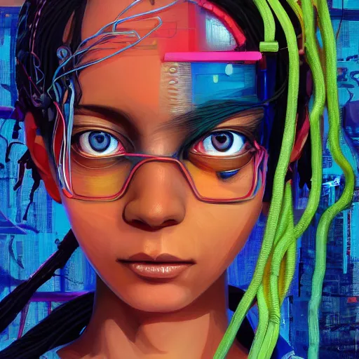 Image similar to short dreds - cyberpunk deities made of elastic bands, beautiful, recording music in a stuido, another person made of elastic bands on a piano | hyperrealistic oil painting | by makoto shinkai, ilya kuvshinov, lois van baarle, rossdraws, basquiat | afrofuturism, in the style of surrealism, trending on artstation |