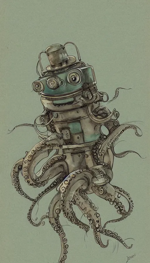 Prompt: 1 9 5 0 s retro future robot android octopus. muted colors. by jean baptiste monge