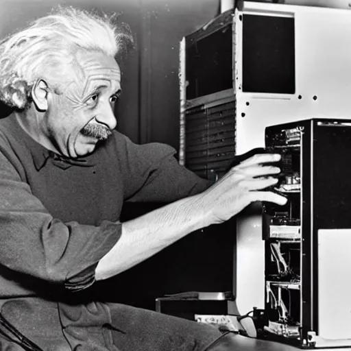 Prompt: albert einstein building a PC