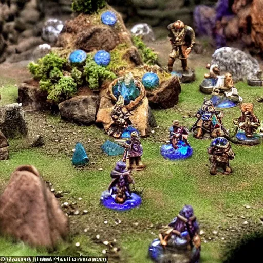 Image similar to dwarf pioneers have discovered an ancient path of the great empire of the ancient dwarves, illuminated by crystals and paved with gems