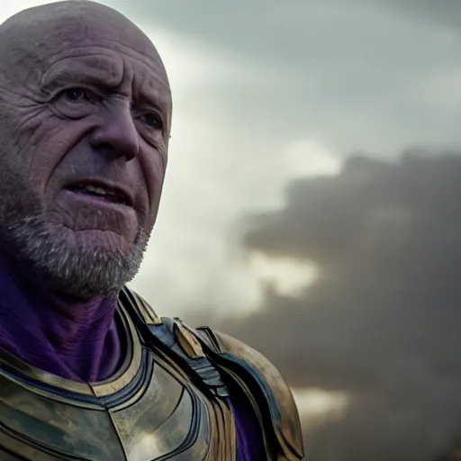 Image similar to jonathan banks wearing thanos armour, cinematic lighting, hd 4 k photo