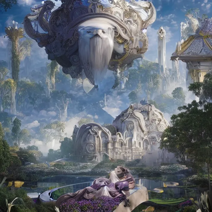 Prompt: minimal modernist bauhaus jeff koons style neverending story oracles palace, ultra realistic, concept art, intricate details, serious, highly detailed, photorealistic, octane render, 8 k, unreal engine, art by todd mcfarlane and artgerm and greg rutkowski and alphonse mucha