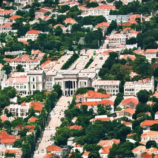 Image similar to Bel Air street,in 1758 architecture style, seen from a plane