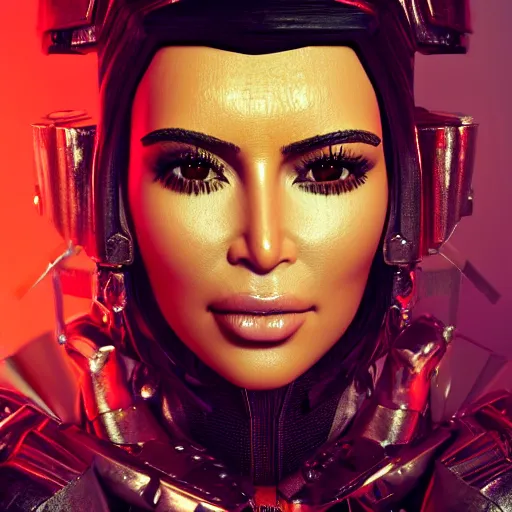 Image similar to kim kardashian portrait, dystopia core, apocalyptic, armor, warrior, dramatic, sharp focus, fiction, neon, fantasy, hyper detailed, digital art, trending in artstation, cinematic lighting, studio quality, smooth render, unreal engine 5 rendered, octane rendered, art style and nixeu and wlop and krenz cushart