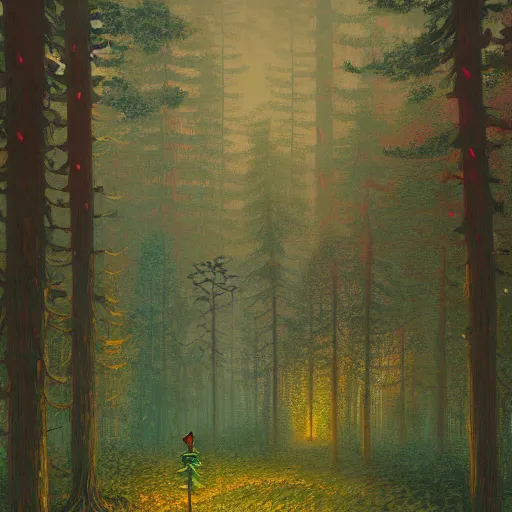 Image similar to A magical forest by Simon Stålenhag, Dan Mumford and Claude Monet