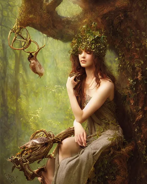 Prompt: dryad musician, portrait, accompanied by a feathered mouse, studio lighting by jessica rossier and brian froud and gaston bussiere