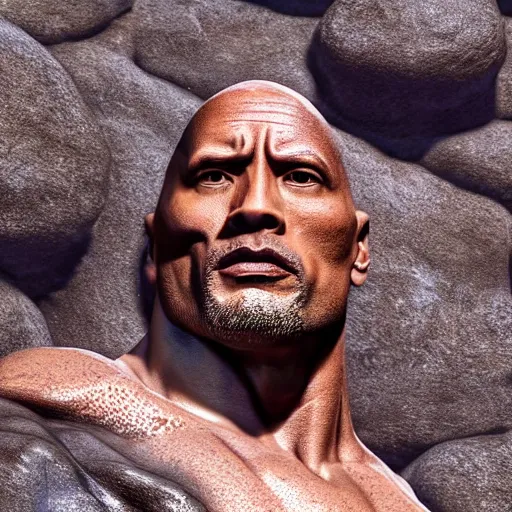 Image similar to photorealistic stone statue of dwayne johnson. hyperdetailed photorealism, 1 0 8 megapixels, amazing depth, glowing rich colors, powerful imagery, psychedelic overtones, 3 d finalrender, 3 d shading, cinematic lighting, artstation concept art