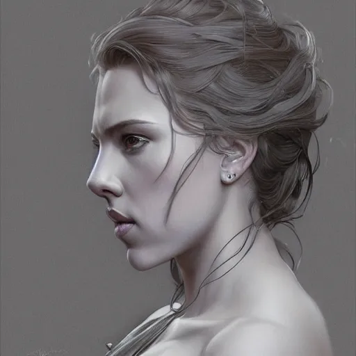 Image similar to Scarlett Johansson , beautiful bone structure, intricate, elegant, highly detailed, digital painting, artstation, concept art, smooth, sharp focus, illustration, art by artgerm and greg rutkowski and alphonse mucha