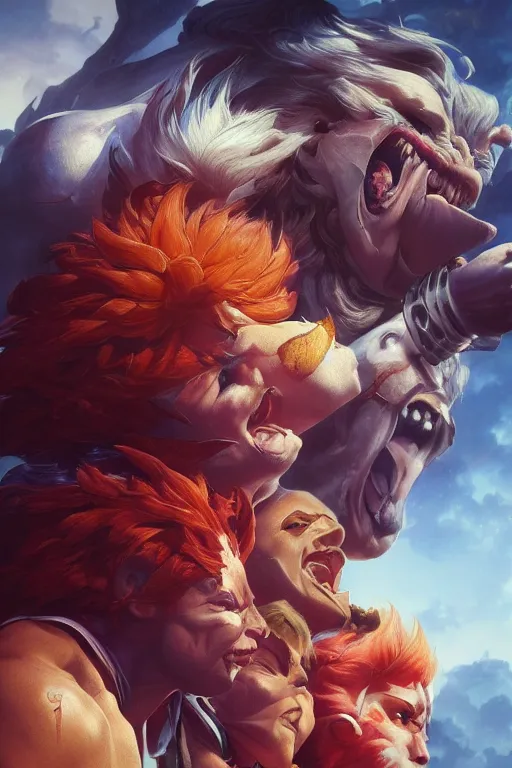 Image similar to painting of thundercats,, ultra realistic, sharp details, subsurface scattering, intricate details, warm lighting, beautiful features, highly detailed, photorealistic, octane render, 8 k, unreal engine, art by artgerm and greg rutkowski and alphonse mucha