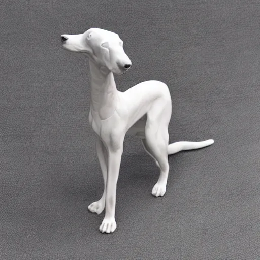 Image similar to porcelain whippet sculpture, pastel colors, depth of field, 8 k, hyper detailed, intricate