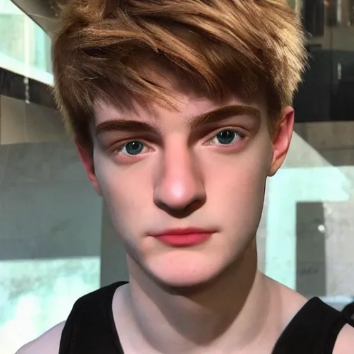 Image similar to “a realistic detailed photo of a guy who is an attractive humanoid who is half robot and half humanoid, who is a male android, twitch streamer Ninja Tyler Blevins, shiny skin, posing like a statue, blank stare”