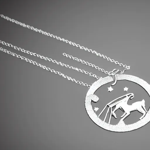 Image similar to a silver sagittarius constellation necklace pendant, 3 d rendering