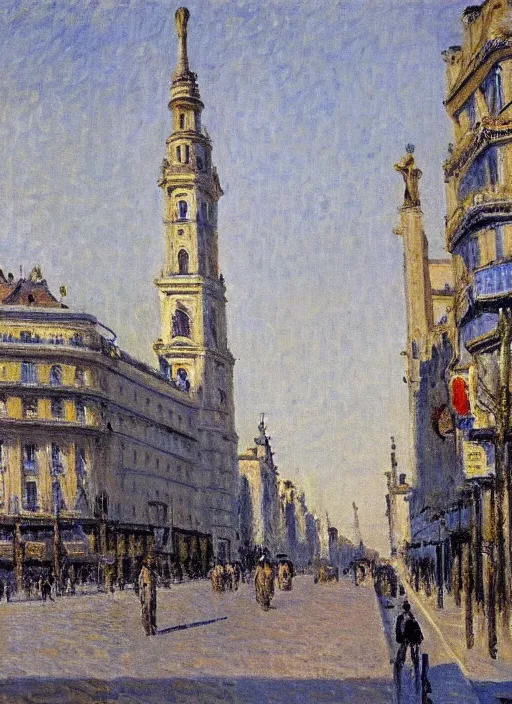 Prompt: Gran via de Madrid painted by Alfred Sisley