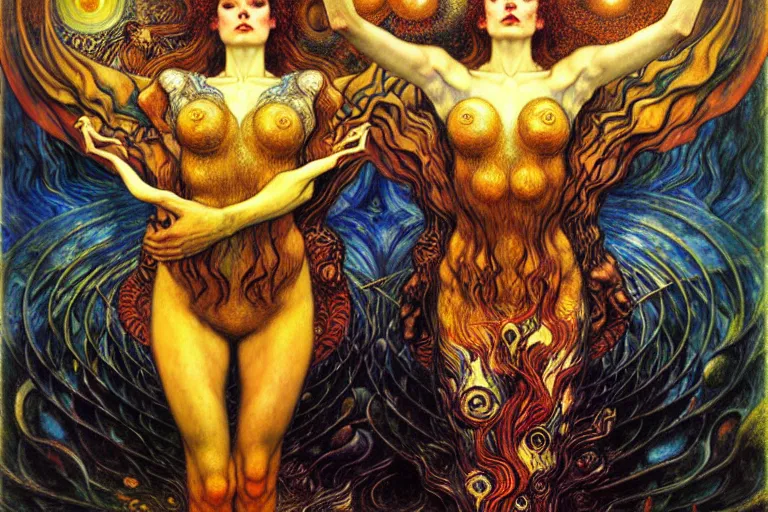 Image similar to Divine Chaos Engine by Karol Bak, Jean Delville, William Blake, Gustav Klimt, and Vincent Van Gogh, symbolist, visionary