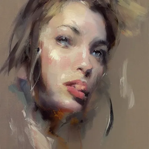 Prompt: spontaneous unfinished romantic portrait, beautiful juicy brush strokes, by Richard schmid and Sargent, trending on cgsociety, expressionism, linen canvas