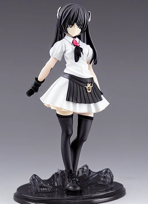 Image similar to 80mm, resin anime figure detailed of a school girl with black skirt, white blouse and gothic boots