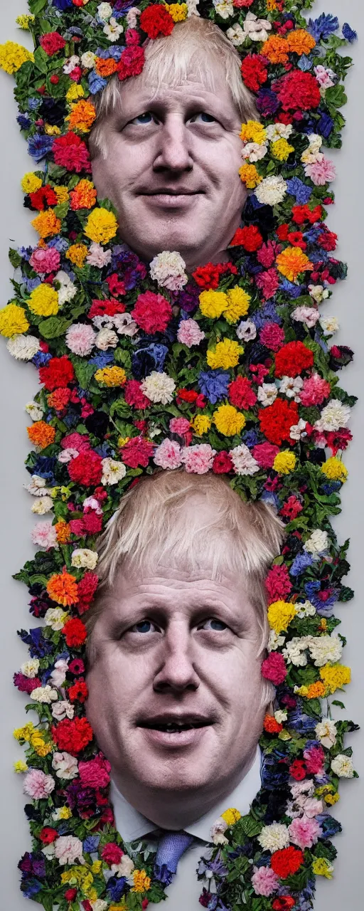 Prompt: portrait of Boris Johnson made of flowers