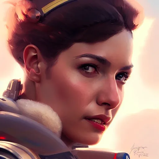 Image similar to Portrait of a charming lady fighter pilot, highly detailed, digital painting, artstation, concept art, smooth, sharp focus, illustration by Artgerm and Greg Rutkowski