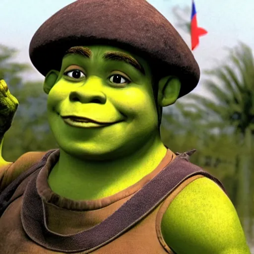 Image similar to Shrek as a soldier in Vietnam, award winning historical photograph