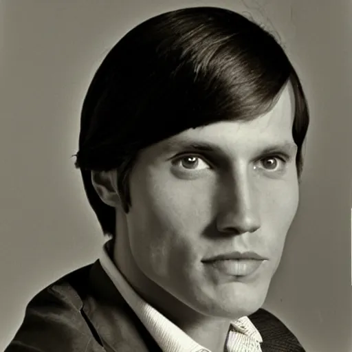 Image similar to A photograph portrait of Jerma985 with short-medium length hair a combover wearing early 1970s menswear in the early 1970s, taken in the early 1970s, grainy, taken on a 1970s Polaroid Camera, realistic, hyperrealistic, very realistic, highly detailed, very detailed, extremely detailed, detailed, digital art, trending on artstation, colorized photo