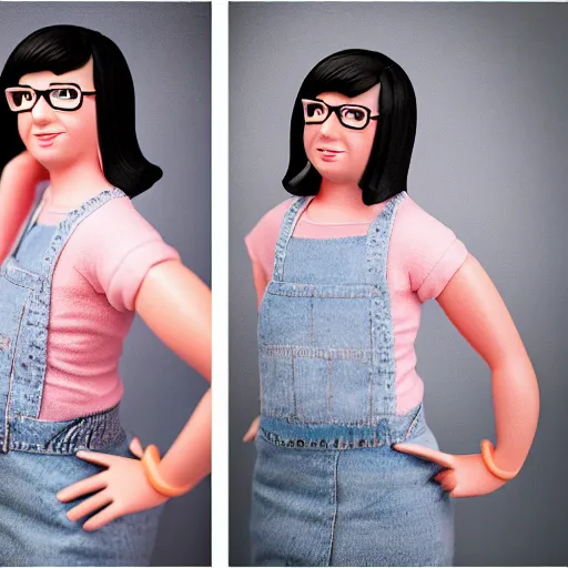 Prompt: Beautiful photograph of Tina Belcher Made of clay photo 50 mm studio lighting