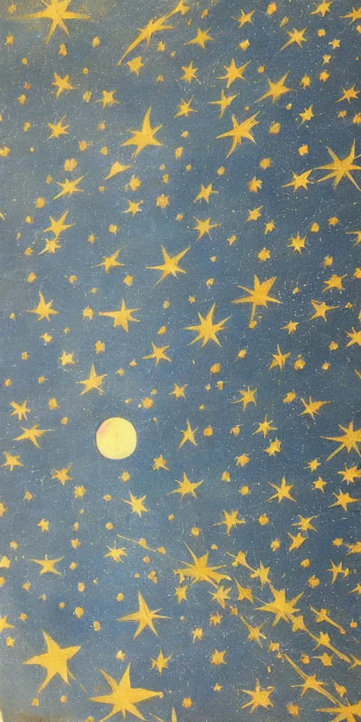 Prompt: oriental painting of the stars, moon is far above, detailed, refined, high quality, parchment, blackened space, lots of stars