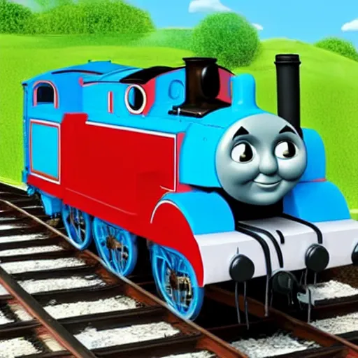 Image similar to thomas the tank engine t-posing over a bridge