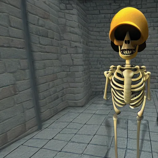 Image similar to A skeleton in the game Super Mario 64, unreal engine